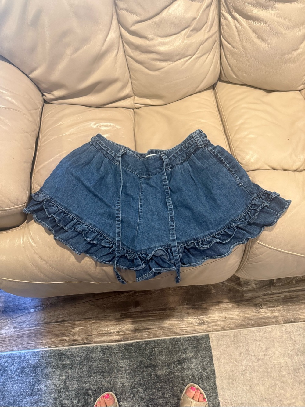 We The Free Blue Drawstring Ruffle Hem Shorts - Picture 7 of 9